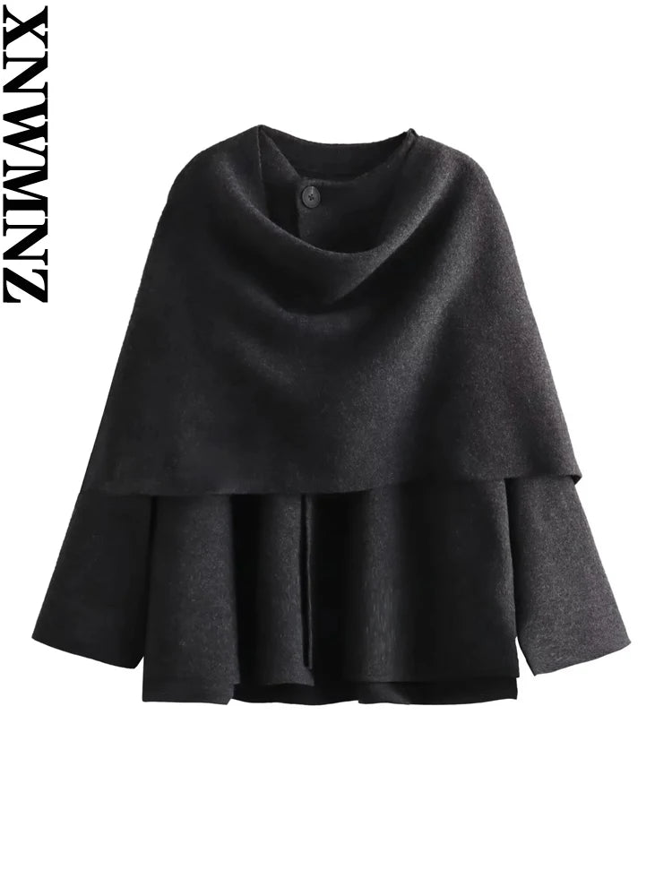 XNWMNZ Women's Fashion 2023 Autumn/Winter Asymmetric Scarf Knitted Coat Women High Street Long Sleeve Versatile Female Overcoat