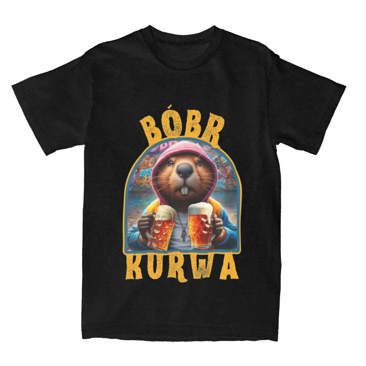 Men Women's Beaver Bobr Kurwa Drinking Beer Shirt Apparel Funny Bober Bobrze Meme Cotton T-shirt Clothing Vintage Tees Printed