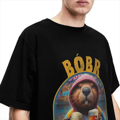 Men Women's Beaver Bobr Kurwa Drinking Beer Shirt Apparel Funny Bober Bobrze Meme Cotton T-shirt Clothing Vintage Tees Printed