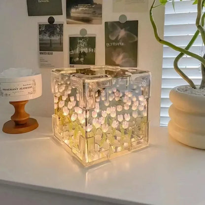 Creative Diy Tulip Flower Sea Cube Three-Dimensional Small Night Lamp