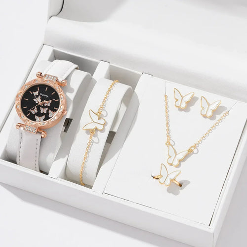 6/1pcs Set Women Watch Ring Necklace Earrings Bracelet Set Watches