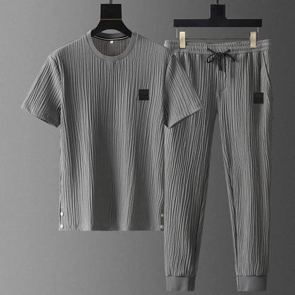 Men Outfit Men Sports Suit Men's Summer Pleated Shirt Pants Two-piece