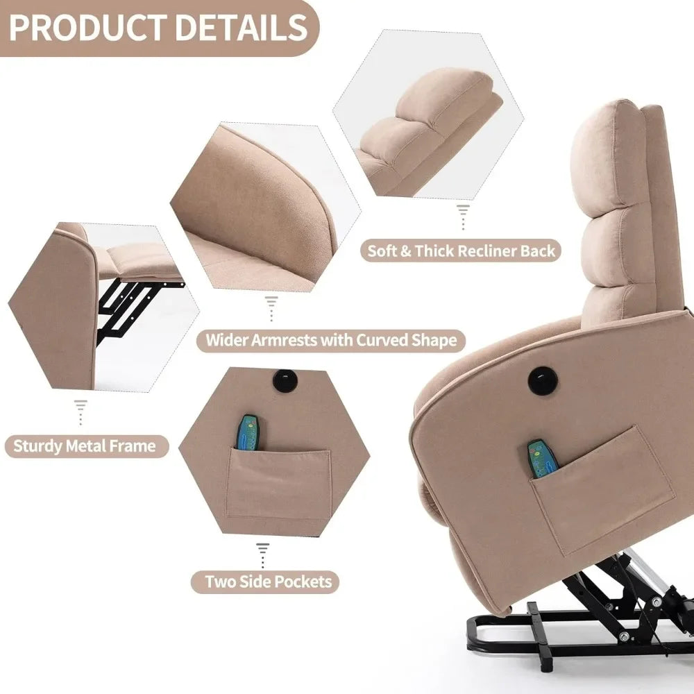 Lift Recliner Chair for Elderly, Electric Recliner with Heat & Vibration with Side Pocket & USB Port, Elderly Recliner Chair