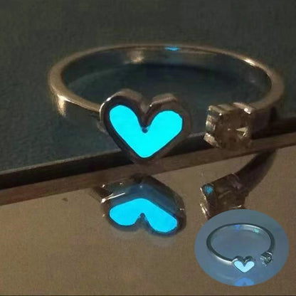 Luminous Blue Pink Light Heart Ring for Women Men Couple Fluorescent