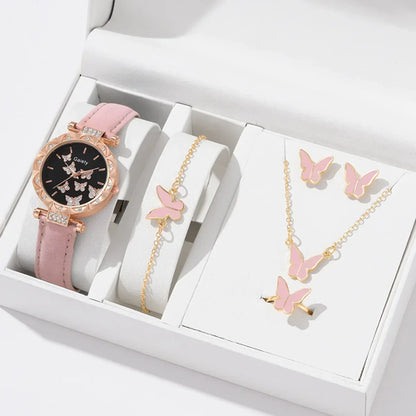 6/1pcs Set Women Watch Ring Necklace Earrings Bracelet Set Watches