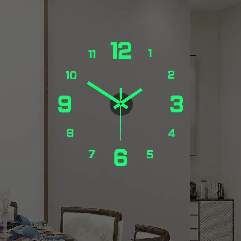 3D Luminous Wall Clock Frameless Acrylic DIY Digital Clock Wall