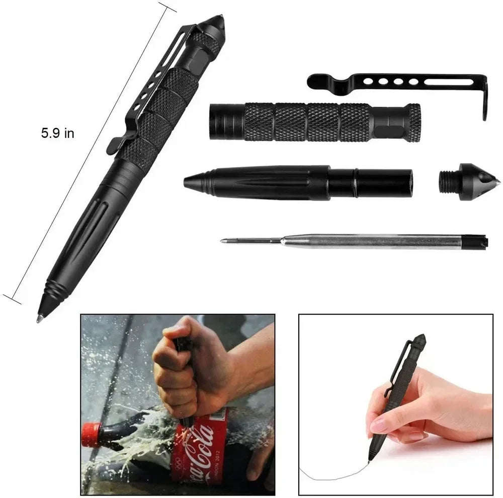 Military Tactical Pen Multifunction Aluminum Alloy Emergency Glass Breaker Pen Outdoor Camping Security Survival Tools taser