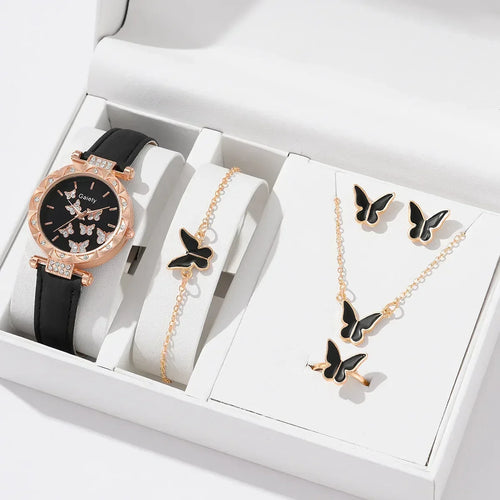 6/1pcs Set Women Watch Ring Necklace Earrings Bracelet Set Watches