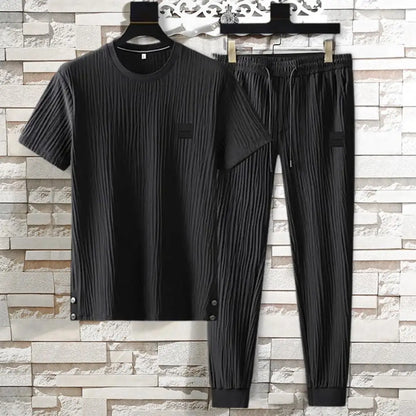 Men Outfit Men Sports Suit Men's Summer Pleated Shirt Pants Two-piece