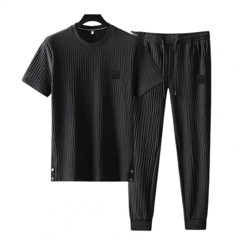 Men Outfit Men Sports Suit Men's Summer Pleated Shirt Pants Two-piece