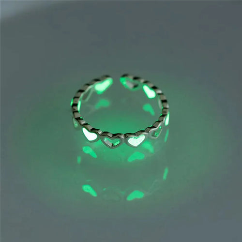 Luminous Blue Pink Light Heart Ring for Women Men Couple Fluorescent