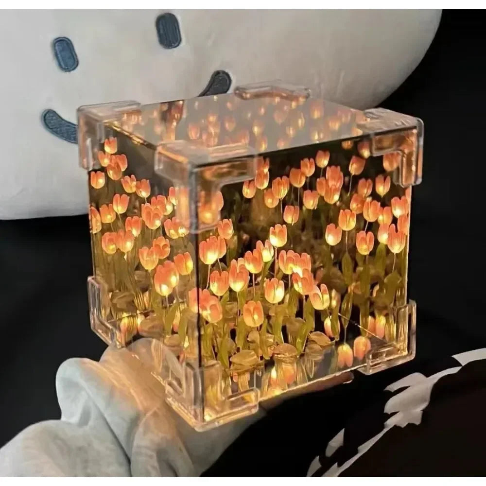 Creative Diy Tulip Flower Sea Cube Three-Dimensional Small Night Lamp