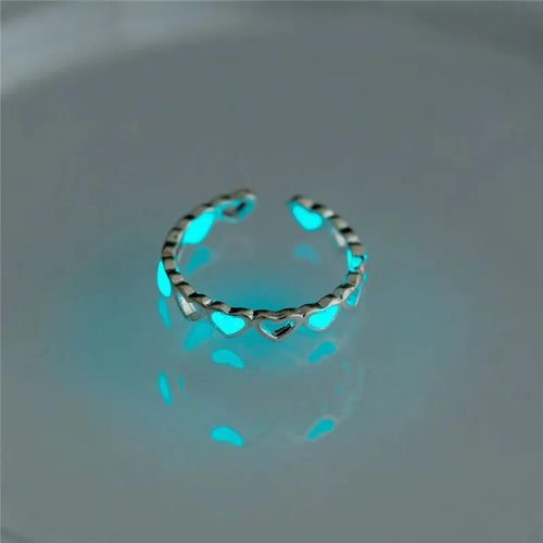 Luminous Blue Pink Light Heart Ring for Women Men Couple Fluorescent