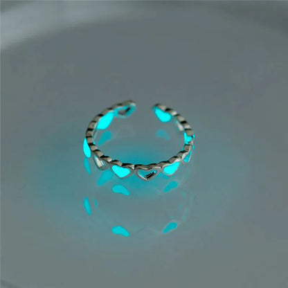 Luminous Blue Pink Light Heart Ring for Women Men Couple Fluorescent