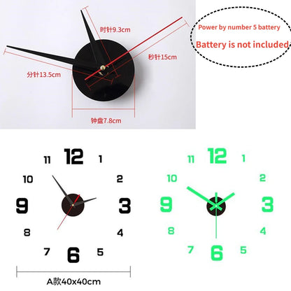 3D Luminous Wall Clock Frameless Acrylic DIY Digital Clock Wall