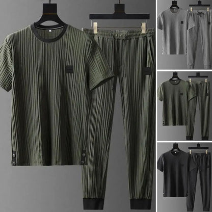 Men Outfit Men Sports Suit Men's Summer Pleated Shirt Pants Two-piece