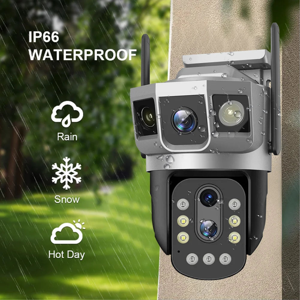 6K 12MP Wireless WIFI IP Camera Three Lens 10X Optical Zoom CCTV Waterproof PTZ Auto Tracking Security Outdoors Webcam