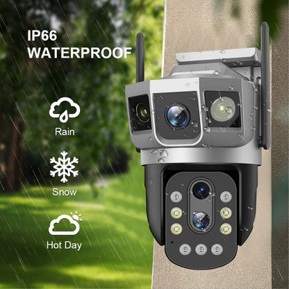 6K 12MP Wireless WIFI IP Camera Three Lens 10X Optical Zoom CCTV Waterproof PTZ Auto Tracking Security Outdoors Webcam