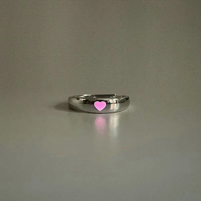 Luminous Blue Pink Light Heart Ring for Women Men Couple Fluorescent