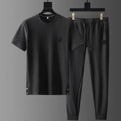 Men Outfit Men Sports Suit Men's Summer Pleated Shirt Pants Two-piece