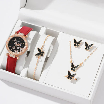 6/1pcs Set Women Watch Ring Necklace Earrings Bracelet Set Watches