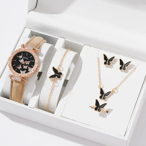 6/1pcs Set Women Watch Ring Necklace Earrings Bracelet Set Watches