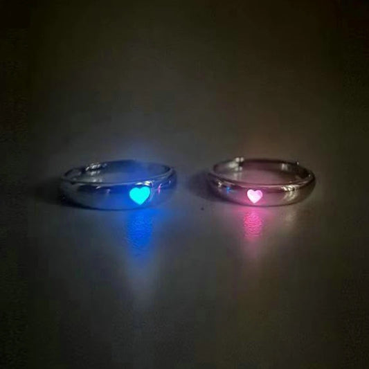 Luminous Blue Pink Light Heart Ring for Women Men Couple Fluorescent