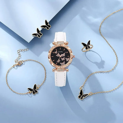 6/1pcs Set Women Watch Ring Necklace Earrings Bracelet Set Watches