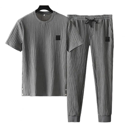 Men Outfit Men Sports Suit Men's Summer Pleated Shirt Pants Two-piece