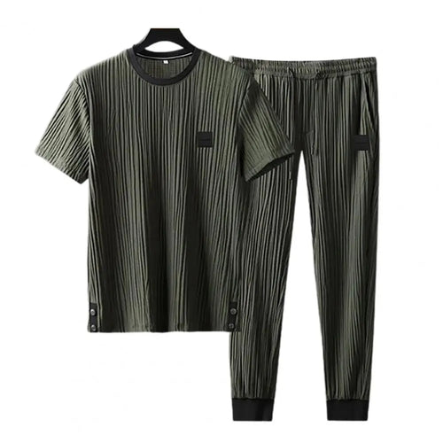 Men Outfit Men Sports Suit Men's Summer Pleated Shirt Pants Two-piece