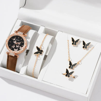 6/1pcs Set Women Watch Ring Necklace Earrings Bracelet Set Watches