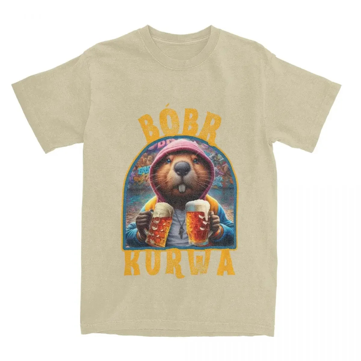 Men Women's Beaver Bobr Kurwa Drinking Beer Shirt Apparel Funny Bober Bobrze Meme Cotton T-shirt Clothing Vintage Tees Printed