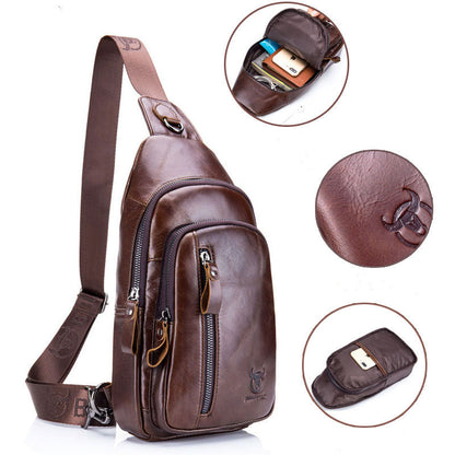 Men's Leather Shoulder Messenger Chest Bag Top Layer Cowhide Fashion Multifunctional