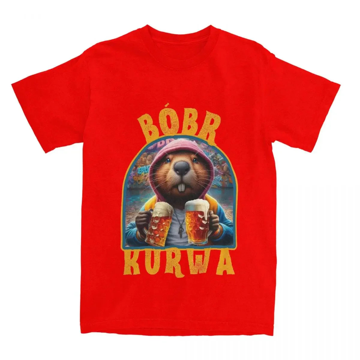 Men Women's Beaver Bobr Kurwa Drinking Beer Shirt Apparel Funny Bober Bobrze Meme Cotton T-shirt Clothing Vintage Tees Printed