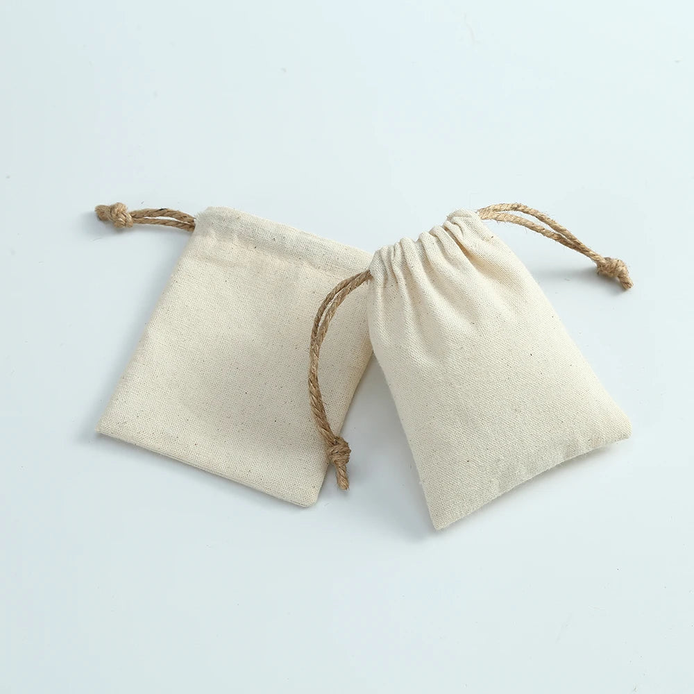 50pcs Cotton Burlap Jewelry Bag Small Nature Canvas Bags for Necklace Earring Ring Pouch Wedding Christmas Party Candy Gift Bag